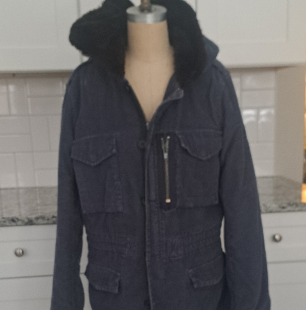 Marc By Marc Jacobs Navy Bomber Hooded Jacket Navy Corduroy M